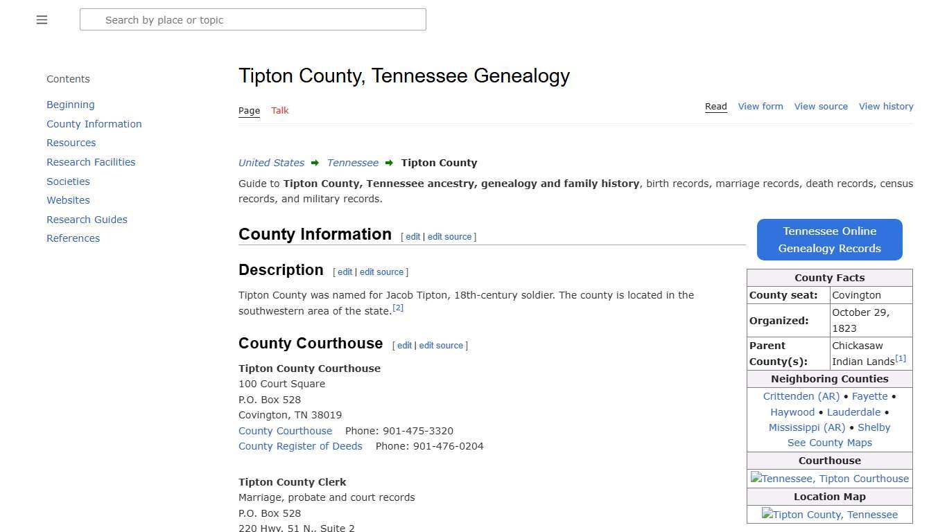 Tipton County, Tennessee Genealogy • FamilySearch