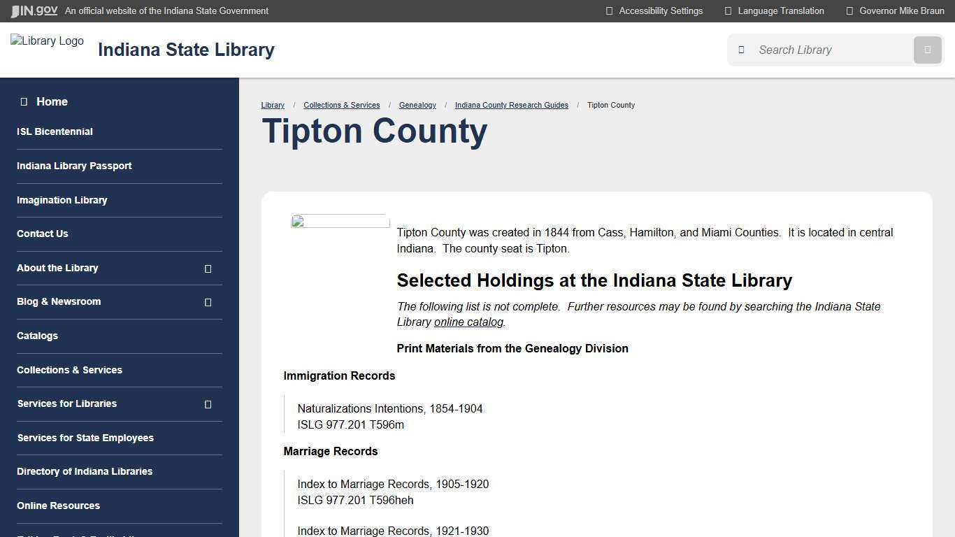 Indiana State Library: Tipton County