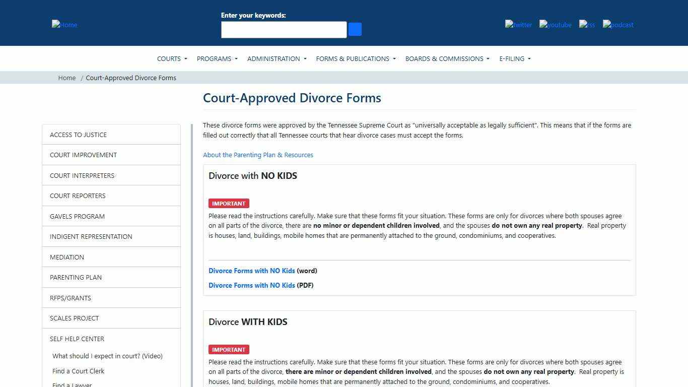 Court-Approved Divorce Forms Tennessee Administrative Office of the Courts