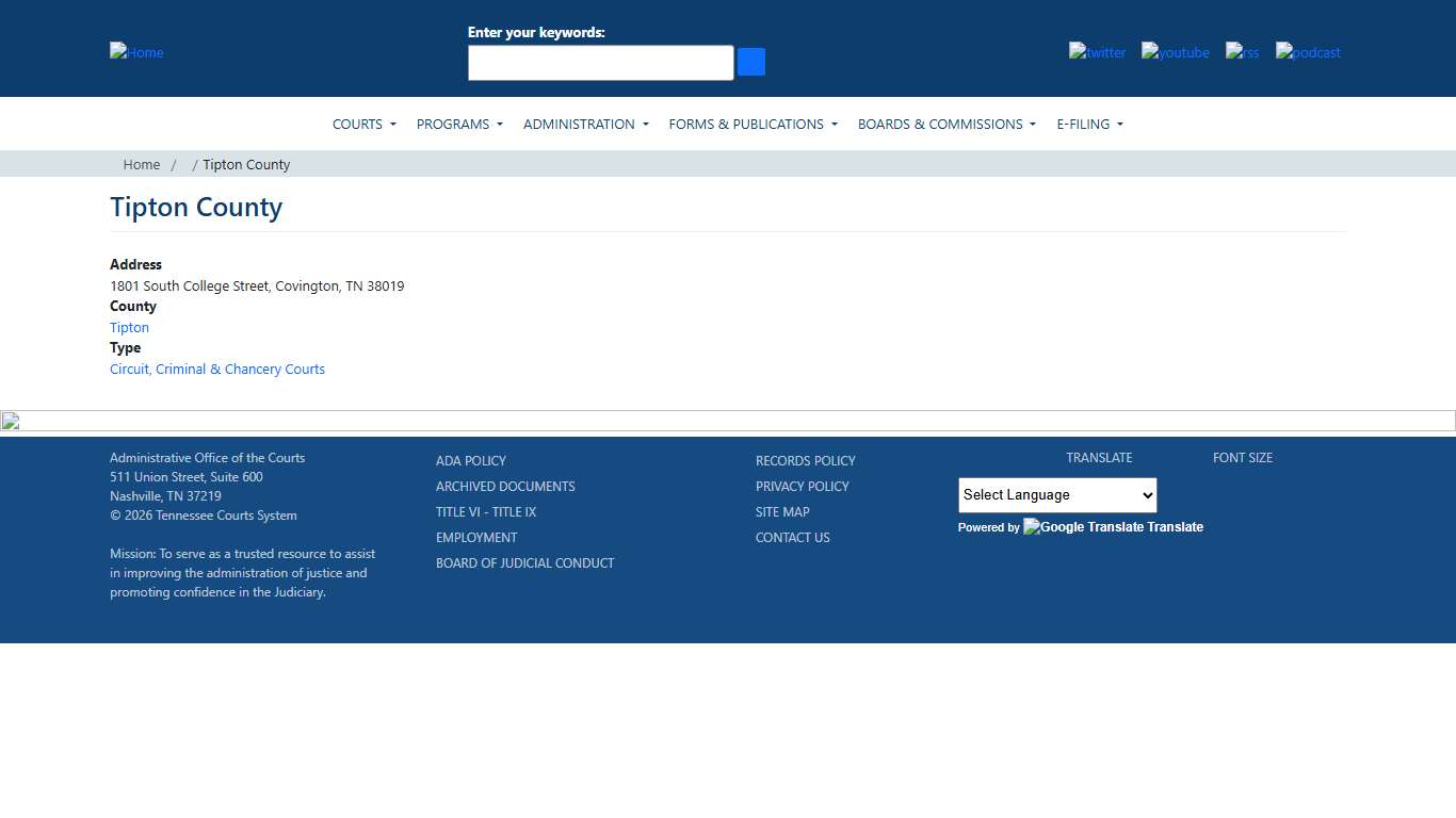 Tipton County Tennessee Administrative Office of the Courts